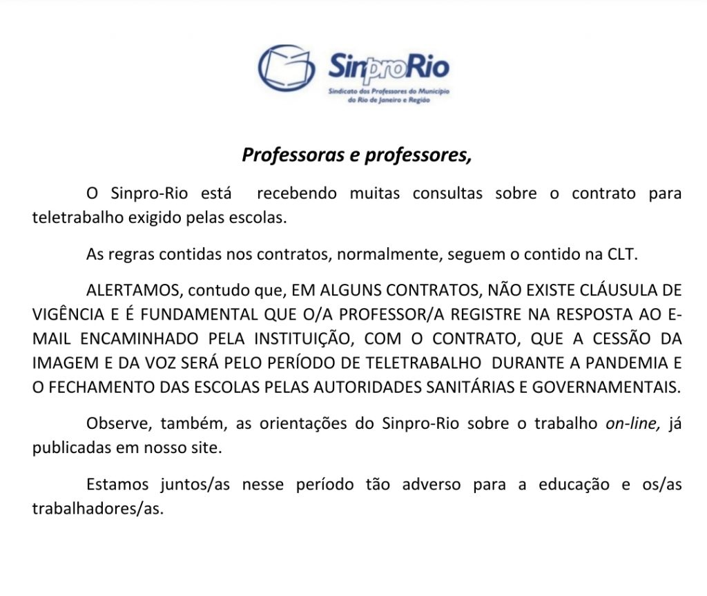 INFORMAÇÕES SOBRE O TELETRABALHO (trabalho não presencial):
