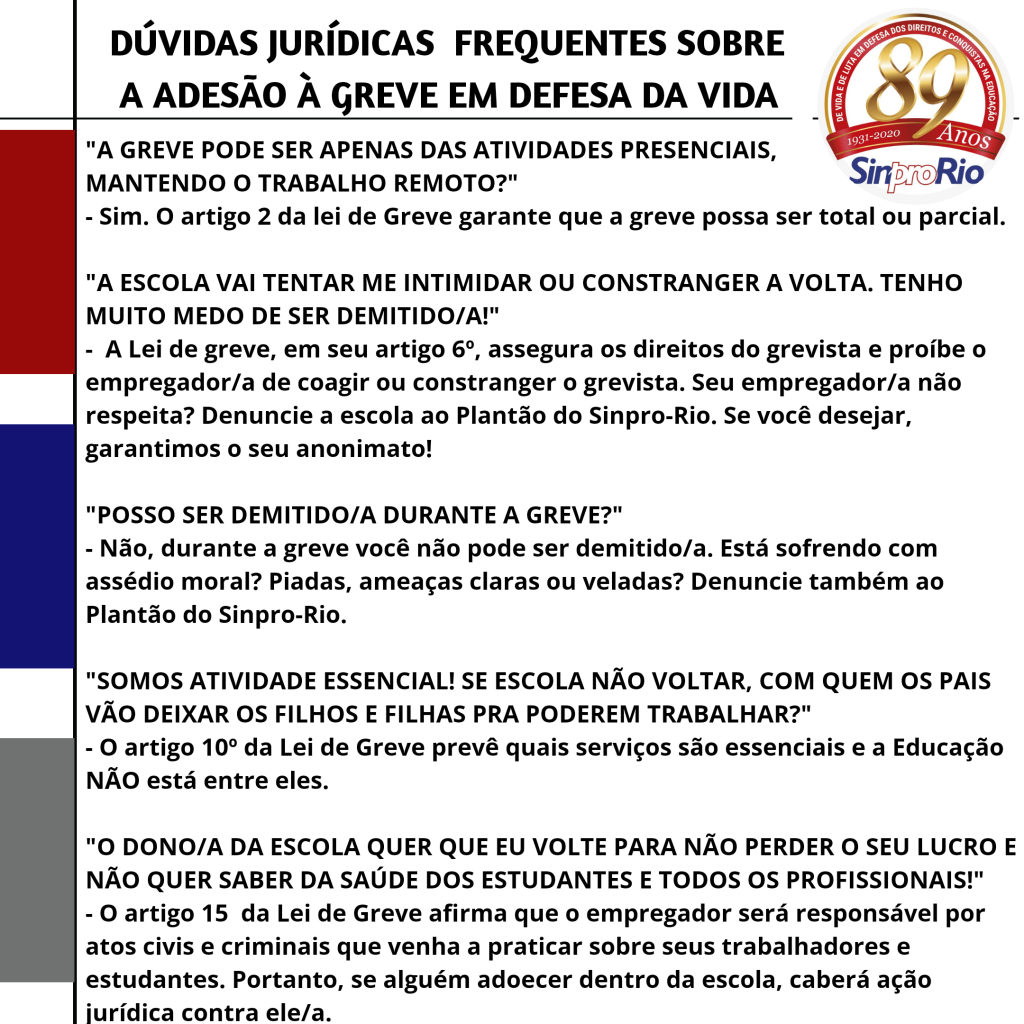 DÚVIDAS JURÍDICAS FREQUENTES SOBRE A ADESÃO À GREVE EM DEFESA DA VIDA