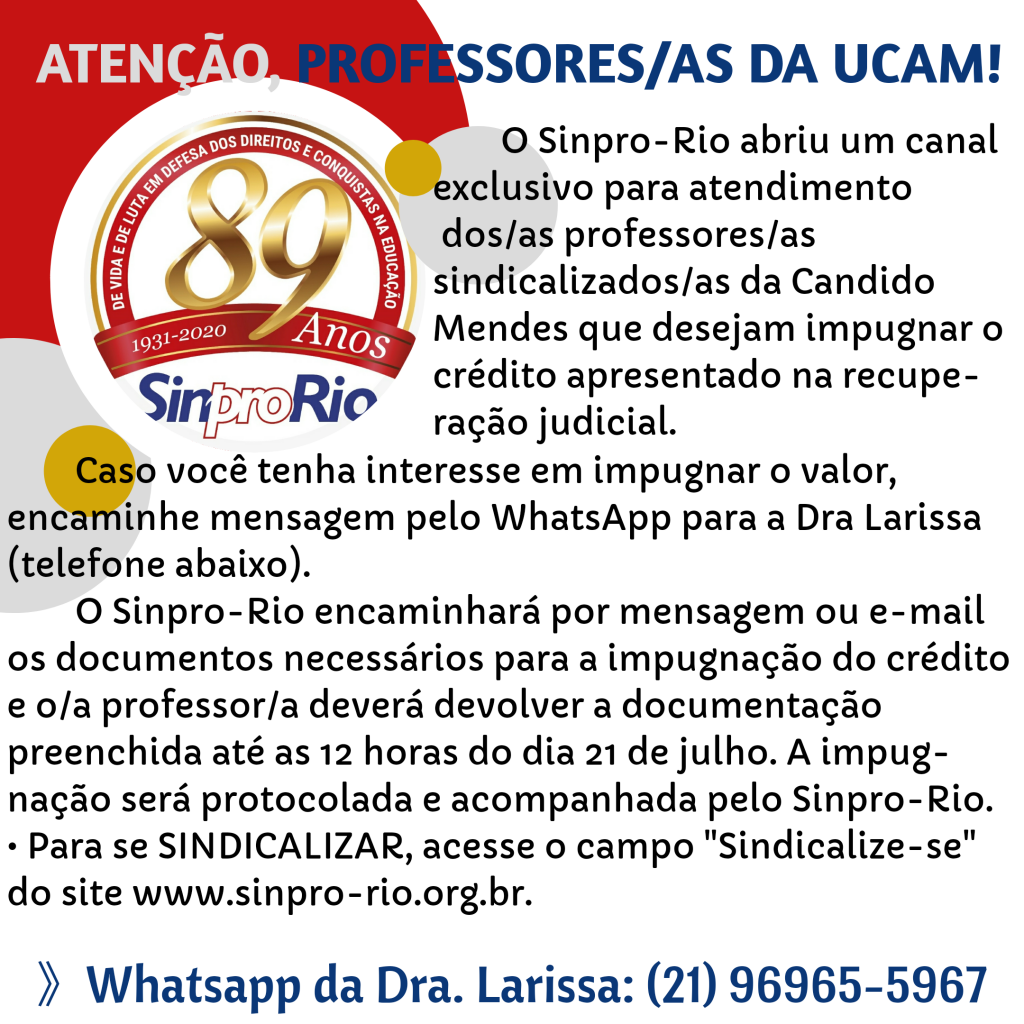 UCAM: impugnação de crédito em recuperação judicial para sindicalizados/as