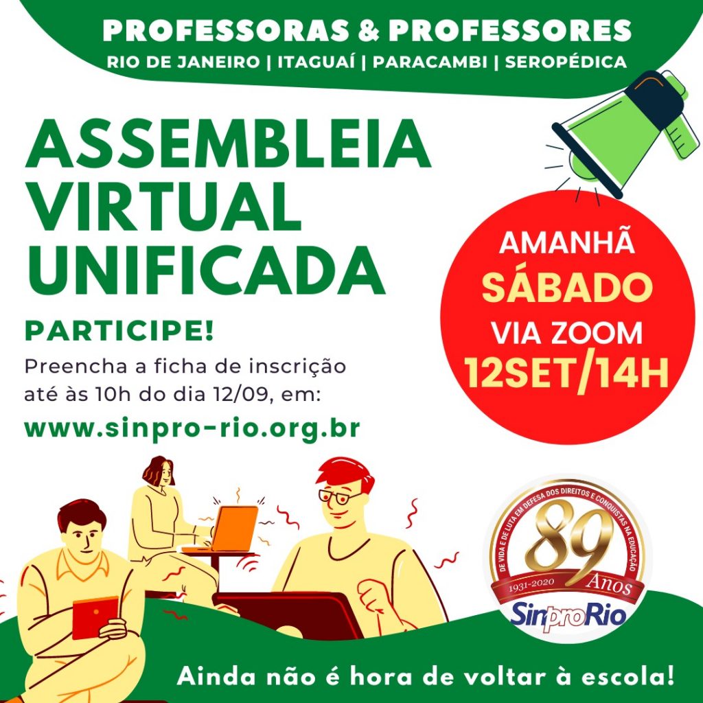 Assembleia Unificada: dia 12/09, às 14h. Inscreva-se já!