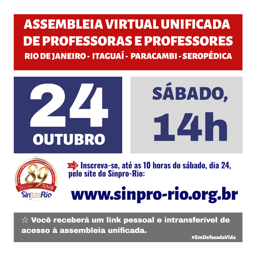 Resultado da Assembleia Unificada de 24/10: professores/as suspendem greve e ingressam em estado de greve de alerta sanitário