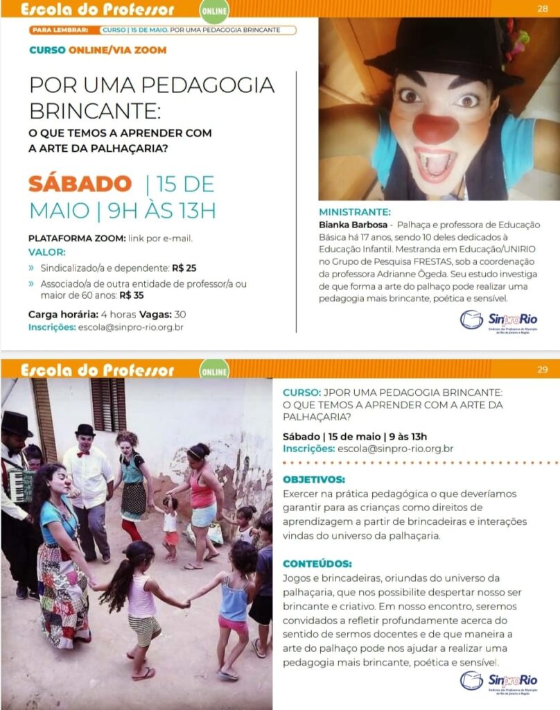Por uma PEDAGOGIA BRINCANTE: dia 15 de maio, das 9h às 13h. Participe!