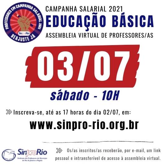 Ed. Básica: assembleia dia 03/07, às 10h. Inscreva-se já!