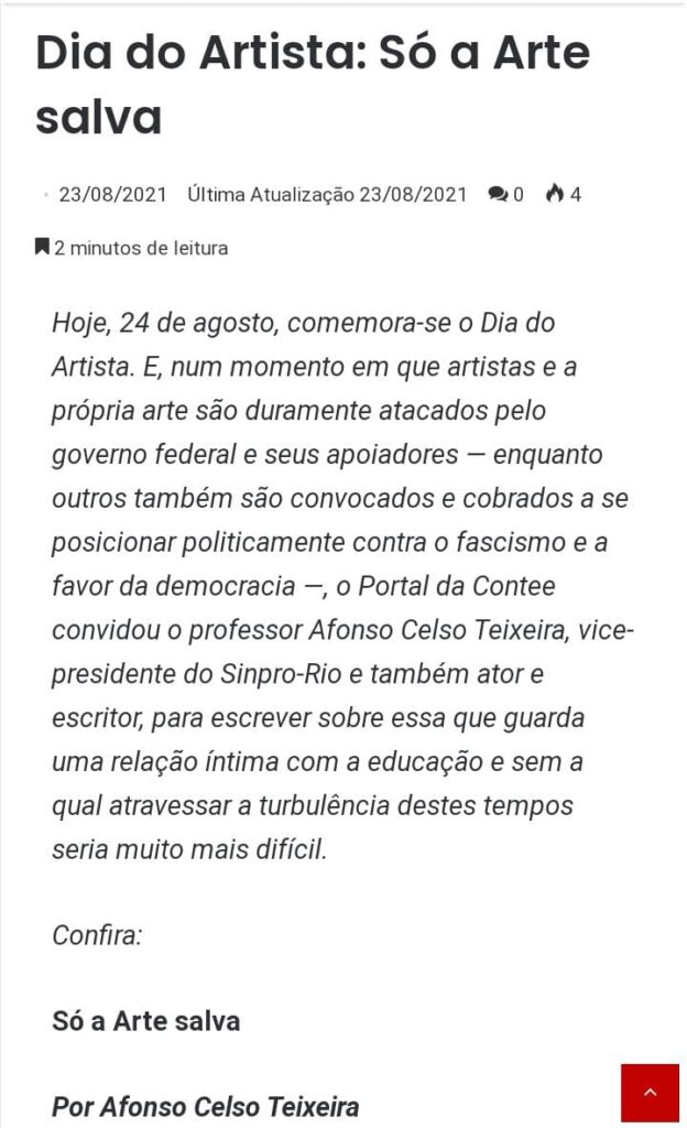 Dia do Artista – 24/08: Só a Arte salva