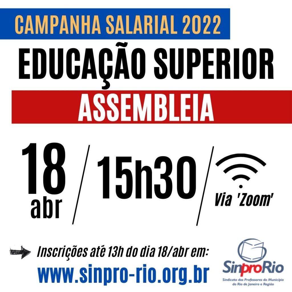 Camp. Salarial – Ed. Superior: assembleia 18/4, às 15h30!