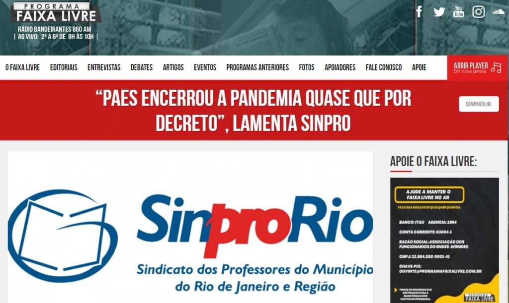 Sindicato fala sobre desobrigação do uso de máscaras no Faixa Livre