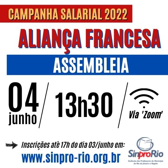 Aliança Francesa: assembleia 04/6, às 13h30. Inscreva-se!