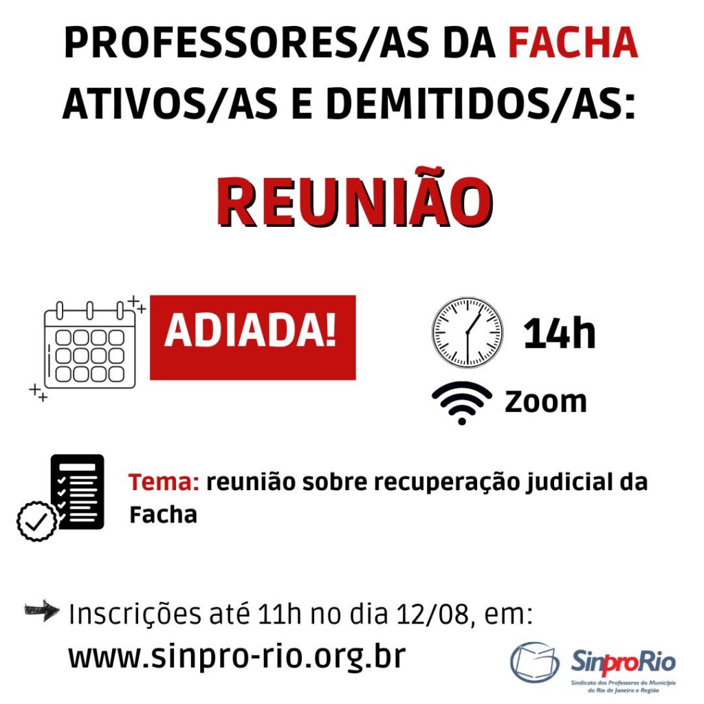 FACHA – ADIADA reunião virtual de professores/as: 12/8, 14h!
