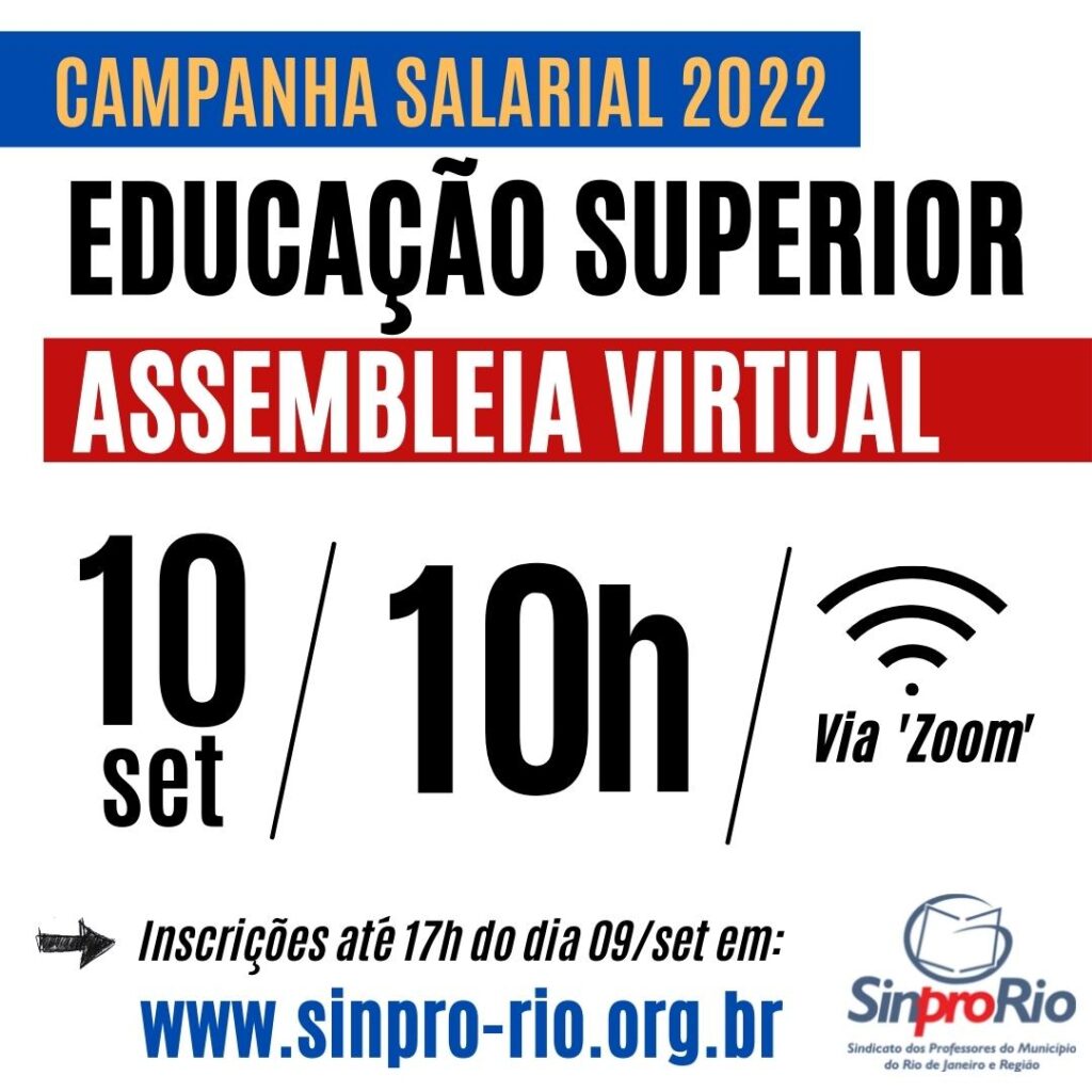 Camp. Salarial 2022 – Ed. Superior: assembleia dia 10/9, às 10h!