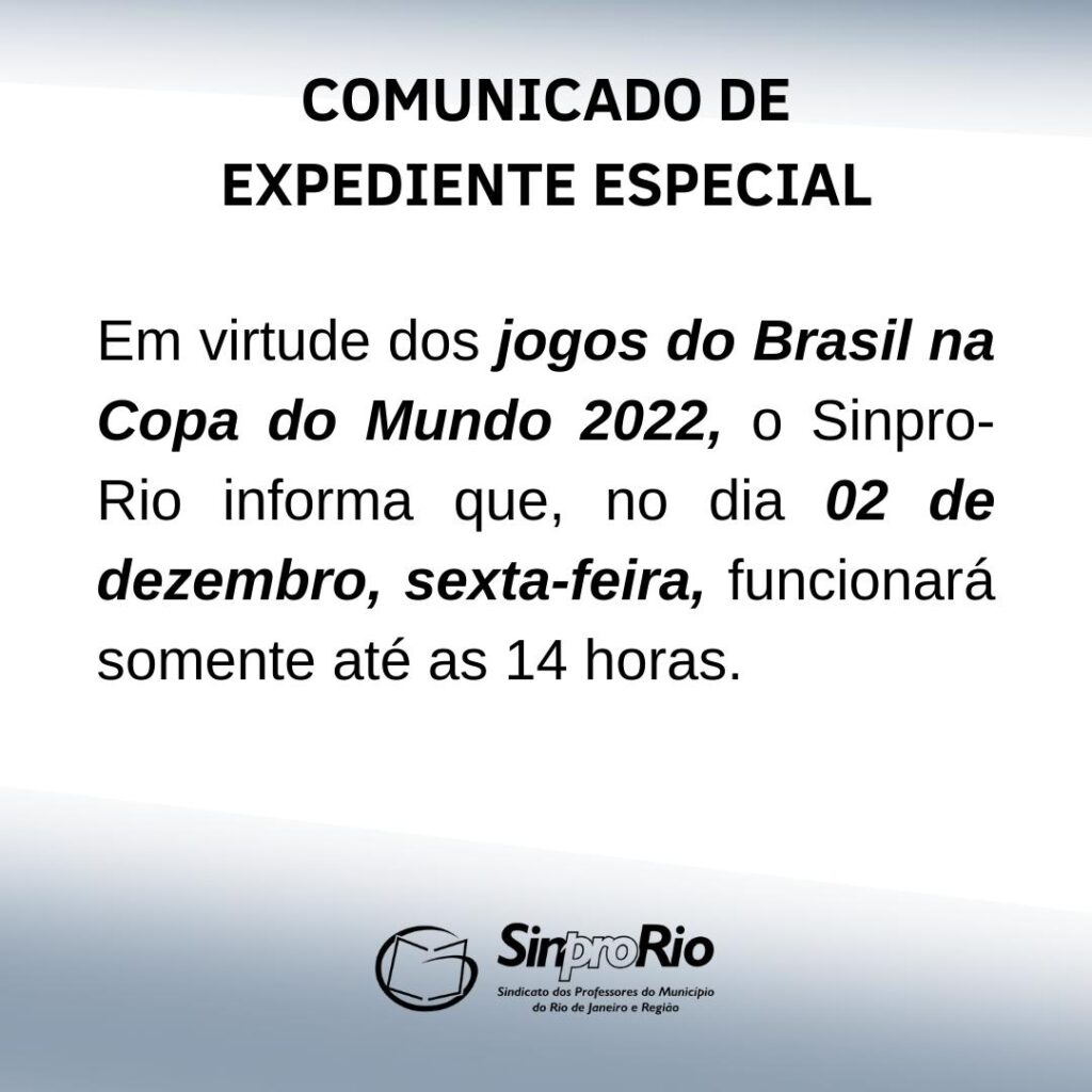 Comunicado de expediente especial: sexta, dia 02/12