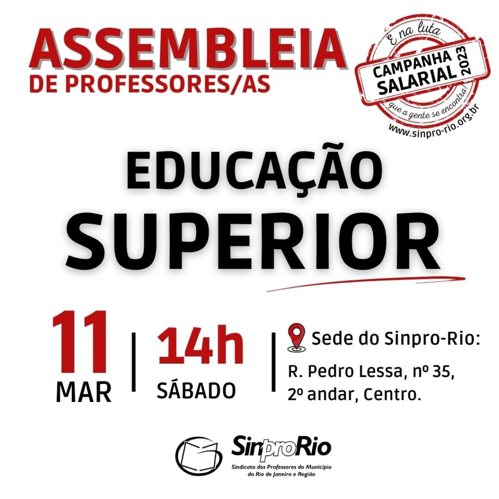 Ed. SUPERIOR – Camp. Salarial 2023: assembleia presencial dia 11/03, 14h!