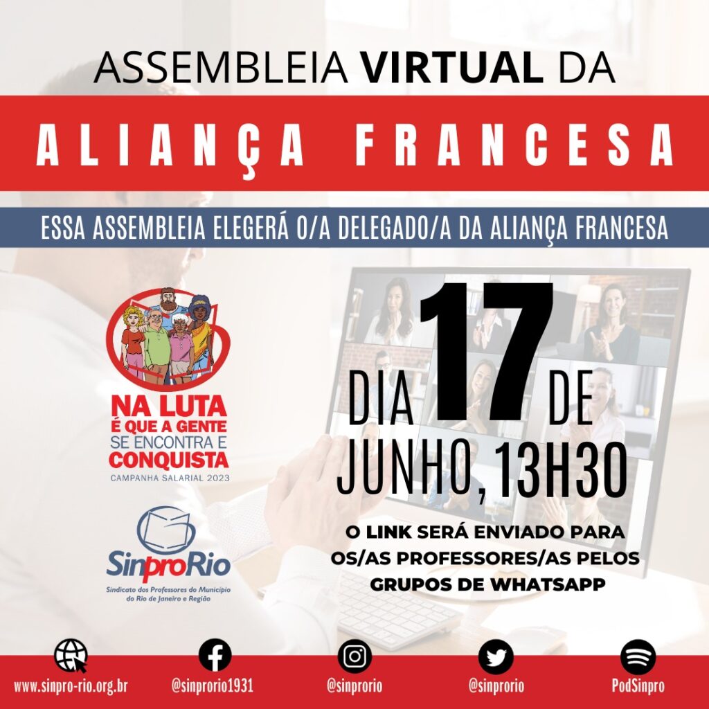 Camp. Salarial 2023 – assembleia da Aliança Francesa dia 17/6, às 13h30