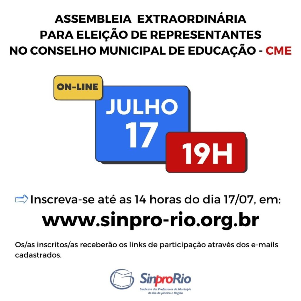 Assembleia elegerá representantes ao CME do Rio de Janeiro. Participe!