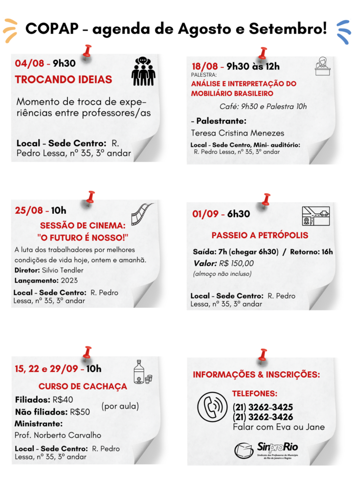 Agenda da COPAP – Agosto e Setembro