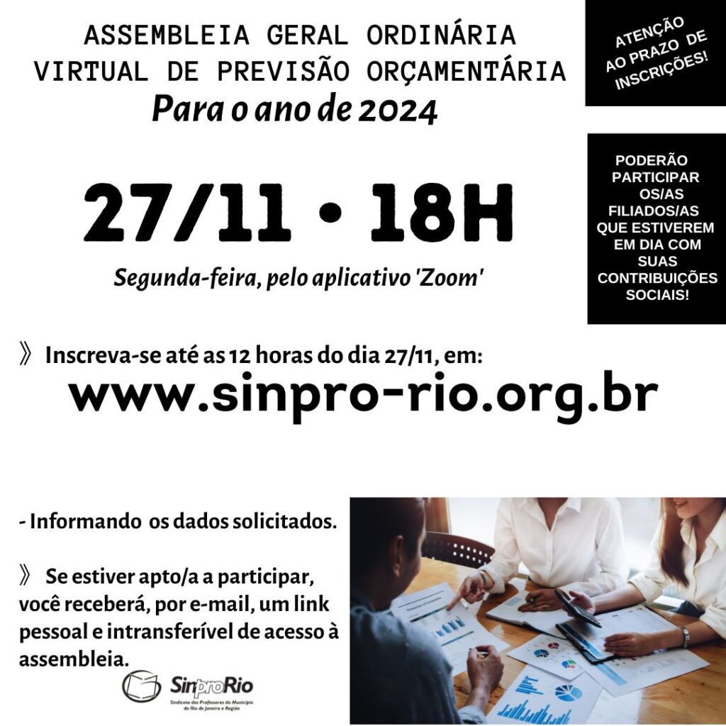 A.G.O de Previsão Orçamentária para 2024: dia 27/11, às 18h!
