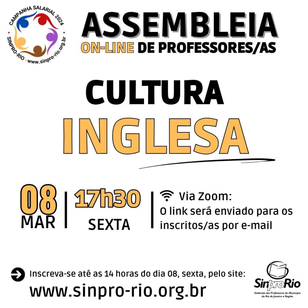 Camp. Salarial 2024 – Cultura Inglesa: assembleia on-line, 08/03, às 17h30!