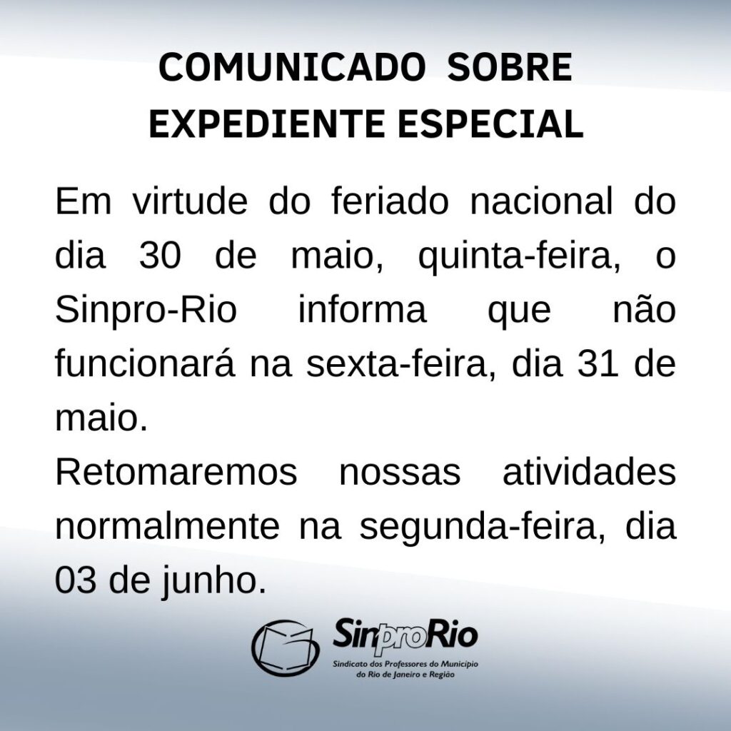 Comunicado sobre expediente no feriado de Corpus Christi