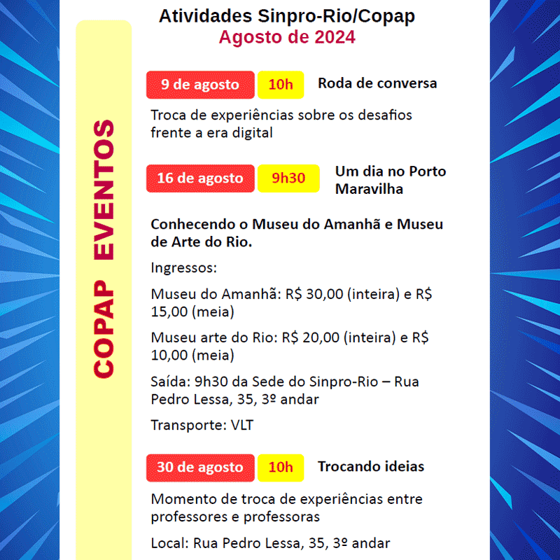Atividades Sinpro-Rio/Copap Agosto de 2024