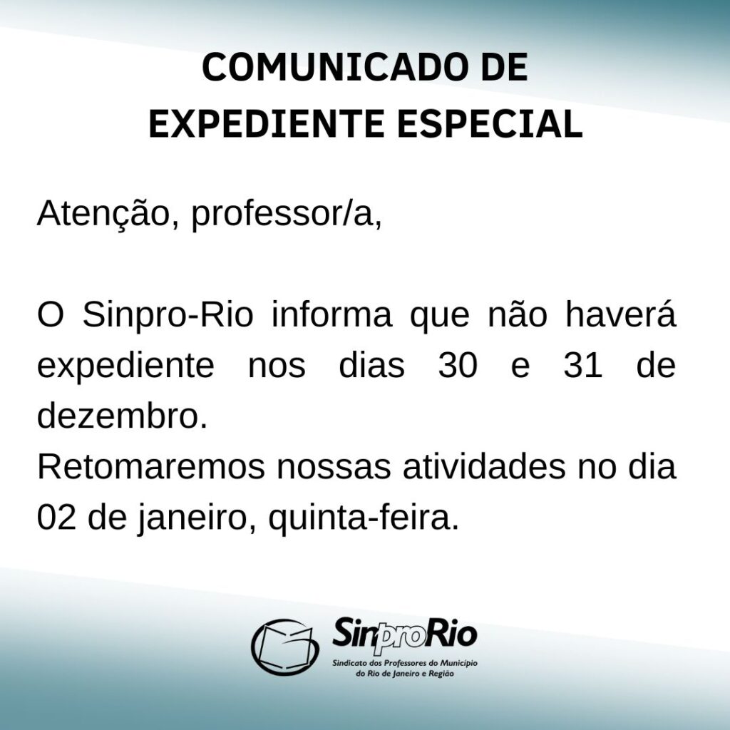 Comunicado de Expediente Especial – fim de Ano
