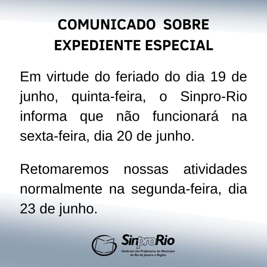 Comunicado sobre funcionamento no feriado de Corpus Christi