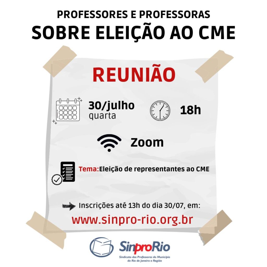 Assembleia virtual de professores e professoras, sobre eleição ao CME: dia 30 de julho!