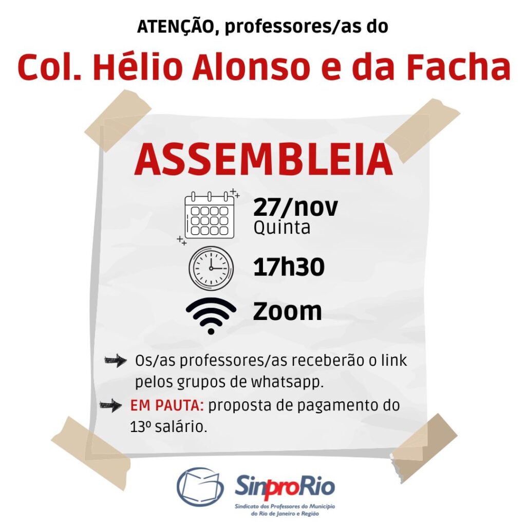 Col. Hélio Alonso e Facha: assembleia virtual dia 27/nov, às 17h30!