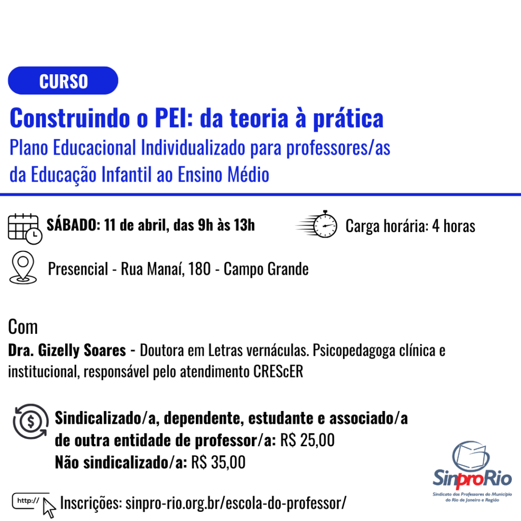 [2026/1] Construindo o PEI: da teoria à prática – Plano Educacional Individualizado para professores/as da Educação Infantil ao Ensino Médio