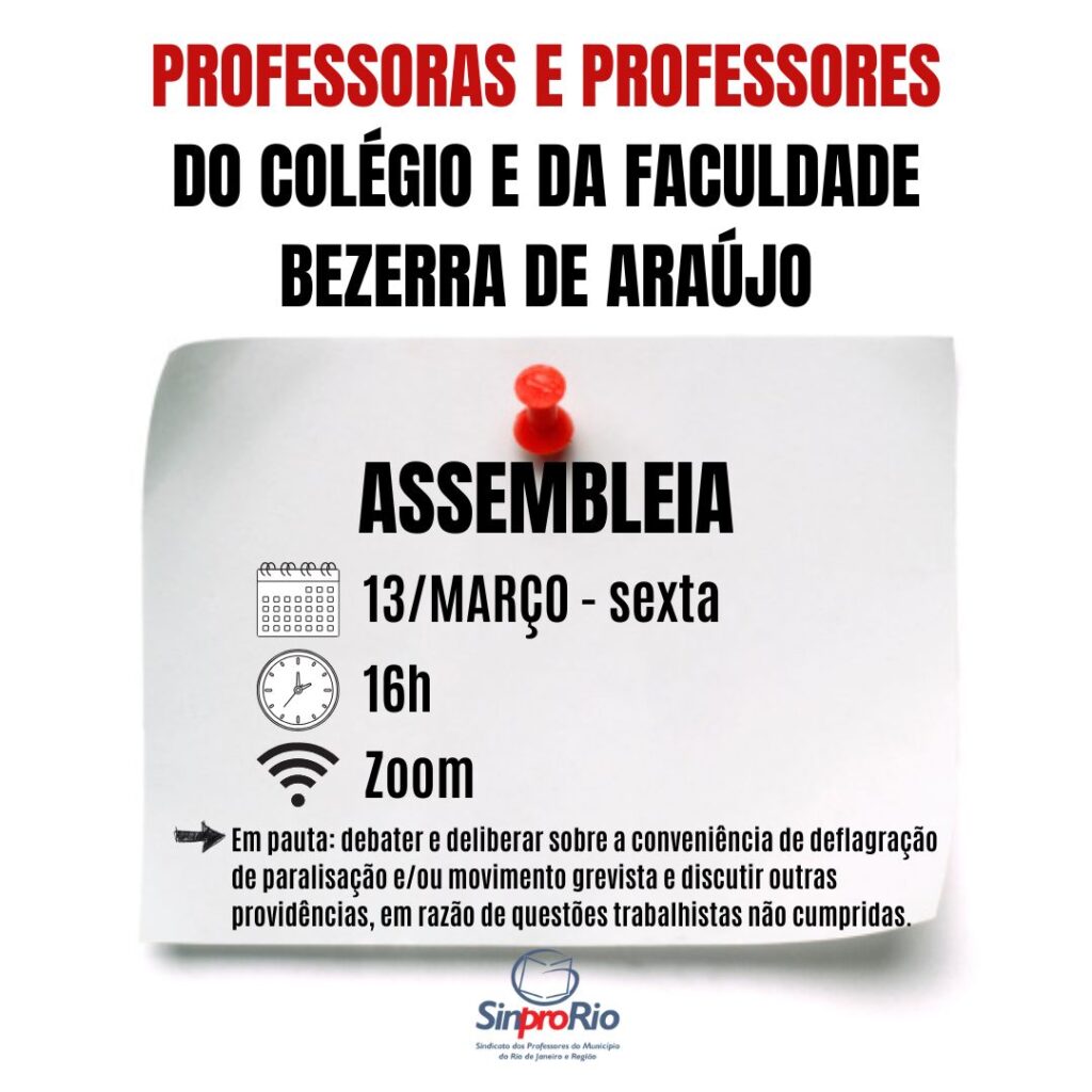 Col. e Faculdade Bezerra de Araújo: assembleia on-line 13/3, às 16h!