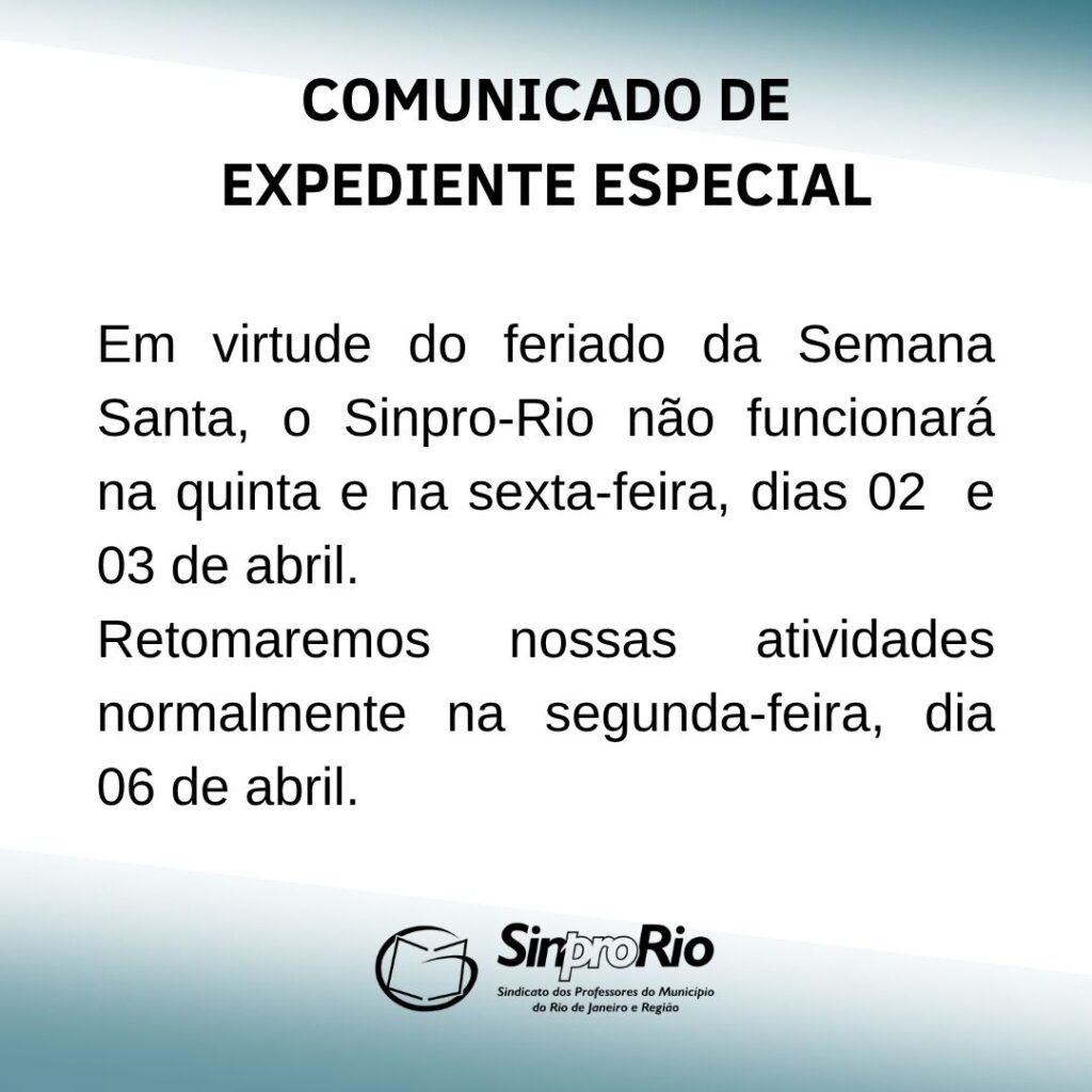 Comunicado especial sobre expediente: feriado da Semana Santa