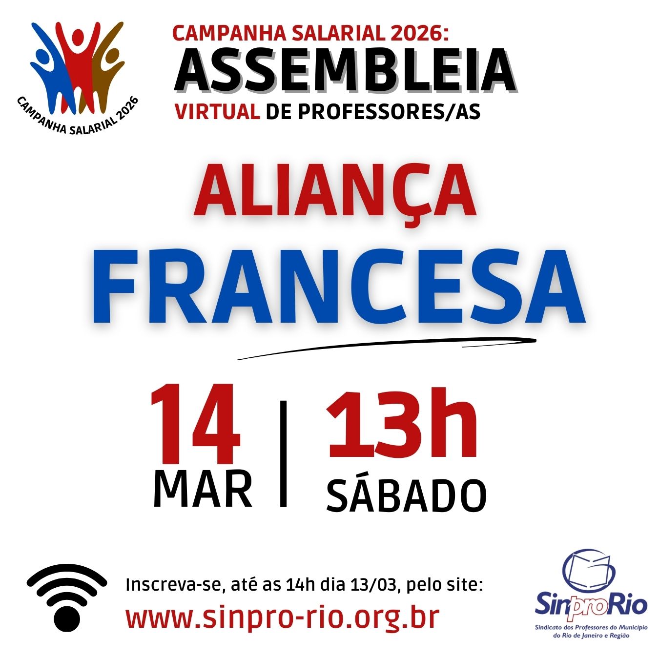 Camp. Salarial 2026 – ALIANÇA FRANCESA: assembleia on-line dia 14/3, às 13h!