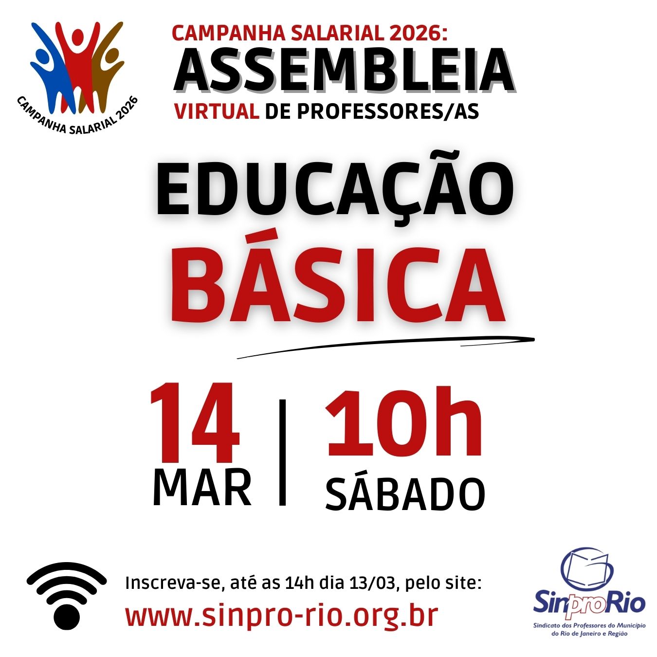 Camp. Salarial 2026 – ED. BÁSICA: assembleia on-line dia 14/3, às 10h!