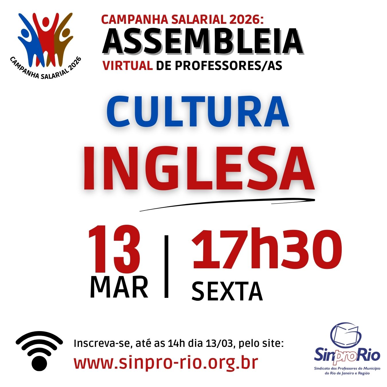 Camp. Salarial 2026 – CULTURA INGLESA: assembleia on-line dia 13/3, às 17h30!