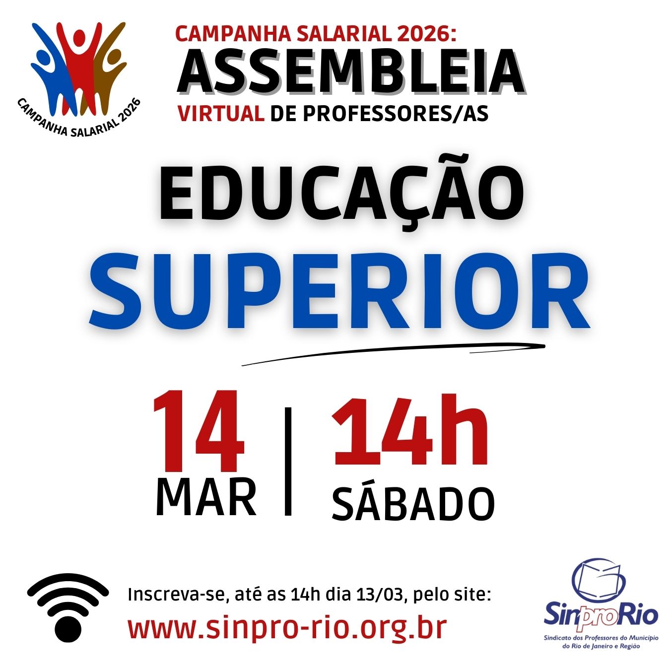 Camp. Salarial 2026 – ED. SUPERIOR: assembleia on-line dia 14/3, às 14h!