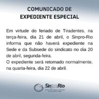 Comunicado sobre Expediente – Feriado Nacional de Tiradentes