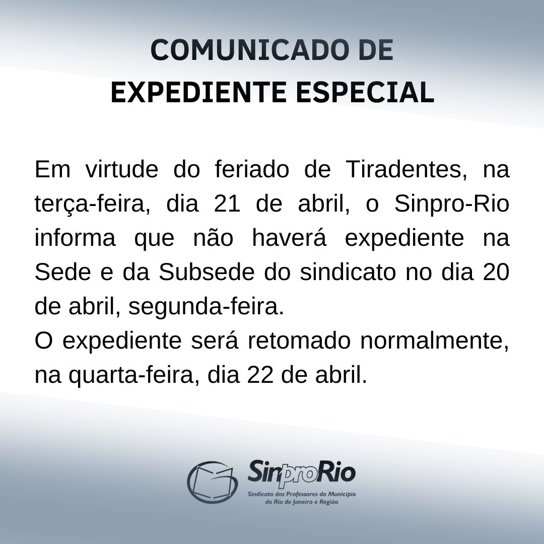 Comunicado sobre Expediente – Feriado Nacional de Tiradentes