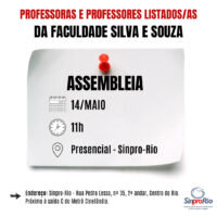 Faculdade Silva e Souza: assembleia de profs. listados/as: 14/5, às 11h, no Sinpro-Rio!