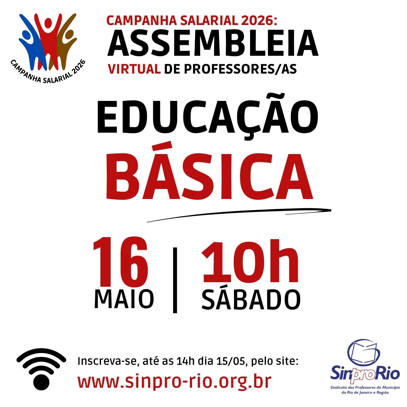 Camp. Salarial 2026 – Ed. Básica: assembleia virtual dia 16/05, sábado, às 10h!