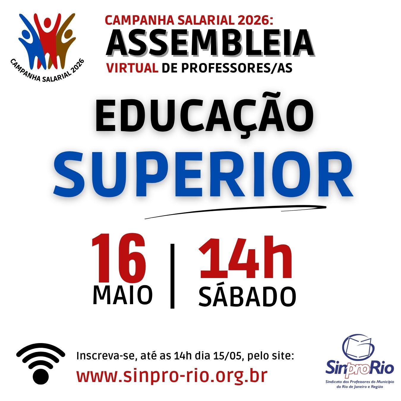 Camp. Salarial 2026 – Ed. Superior: assembleia virtual dia 16/05, sábado, às 14h!