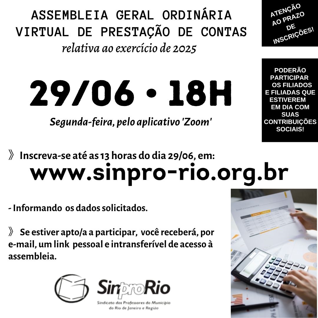 Assembleia Geral Ordinária virtual de Prestação de Contas: 29/06, às 18h!