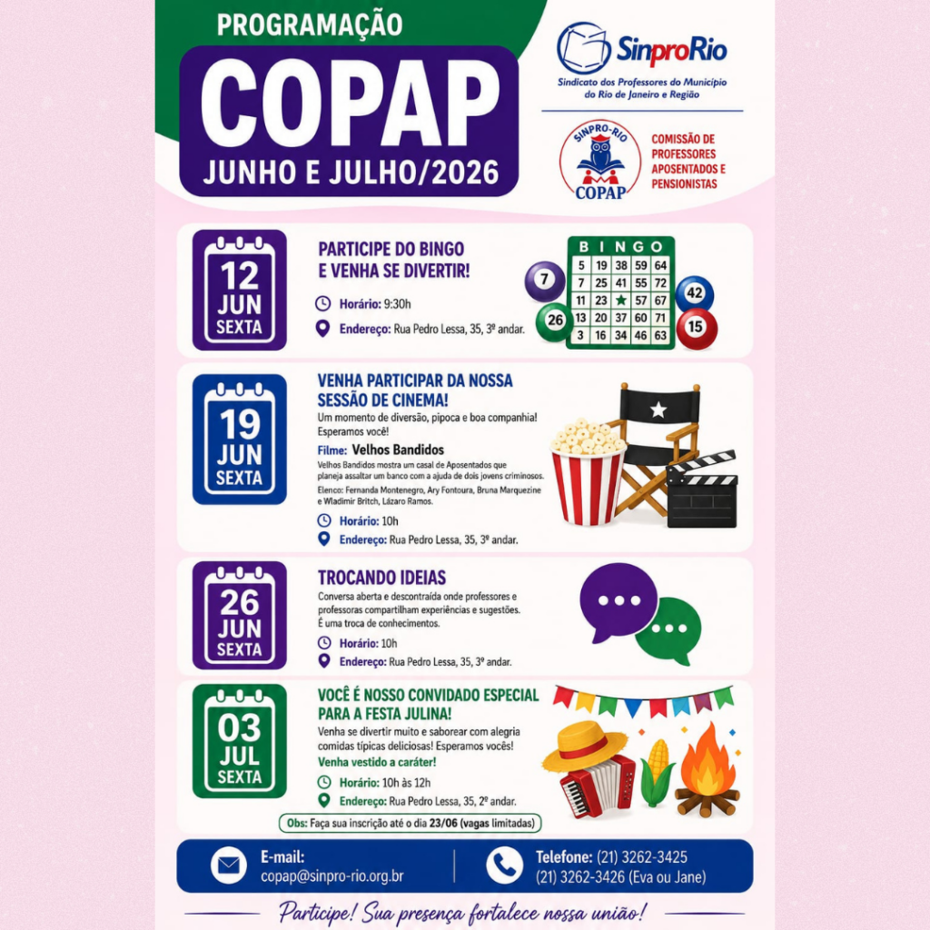 Confira a Programação para Junho e Julho da Copap