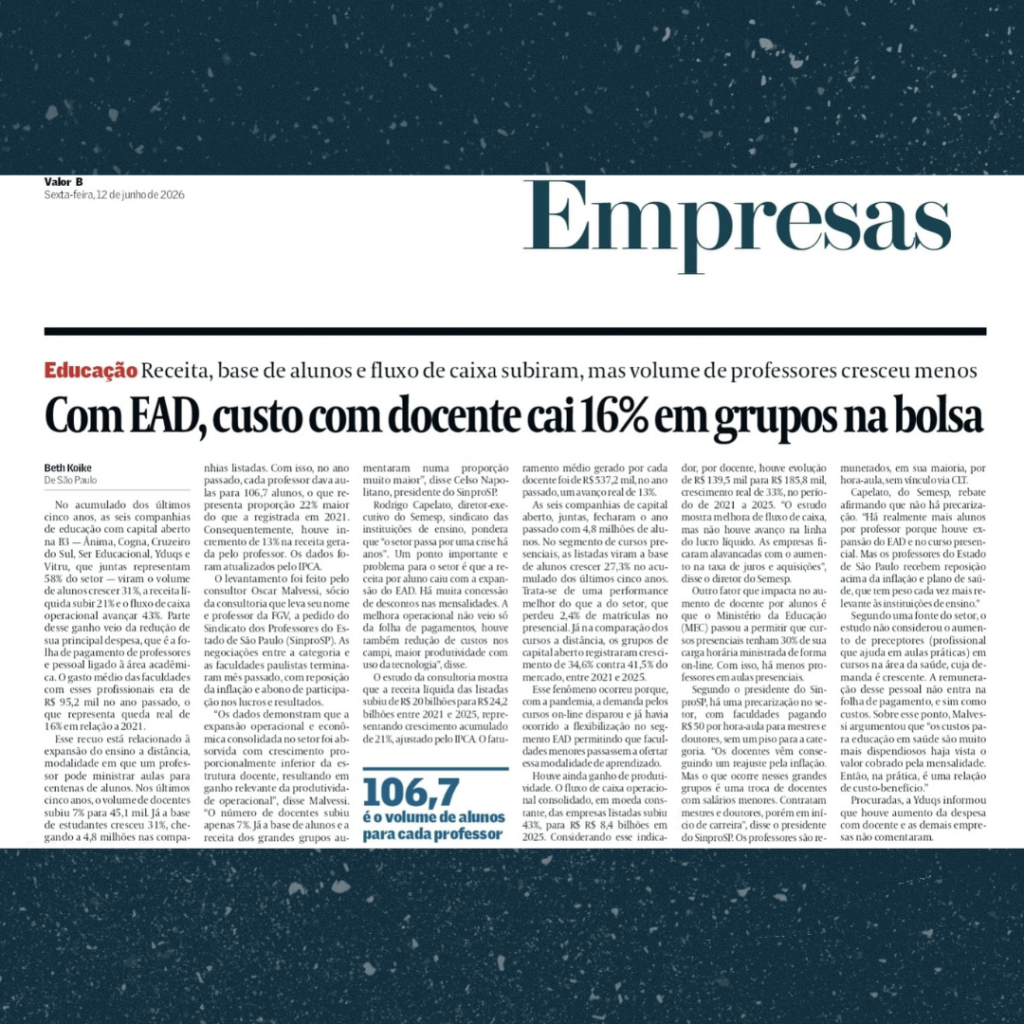 Jornal denuncia: grupos econômicos se agigantam, pela EAD, graças a redução de salários de docentes