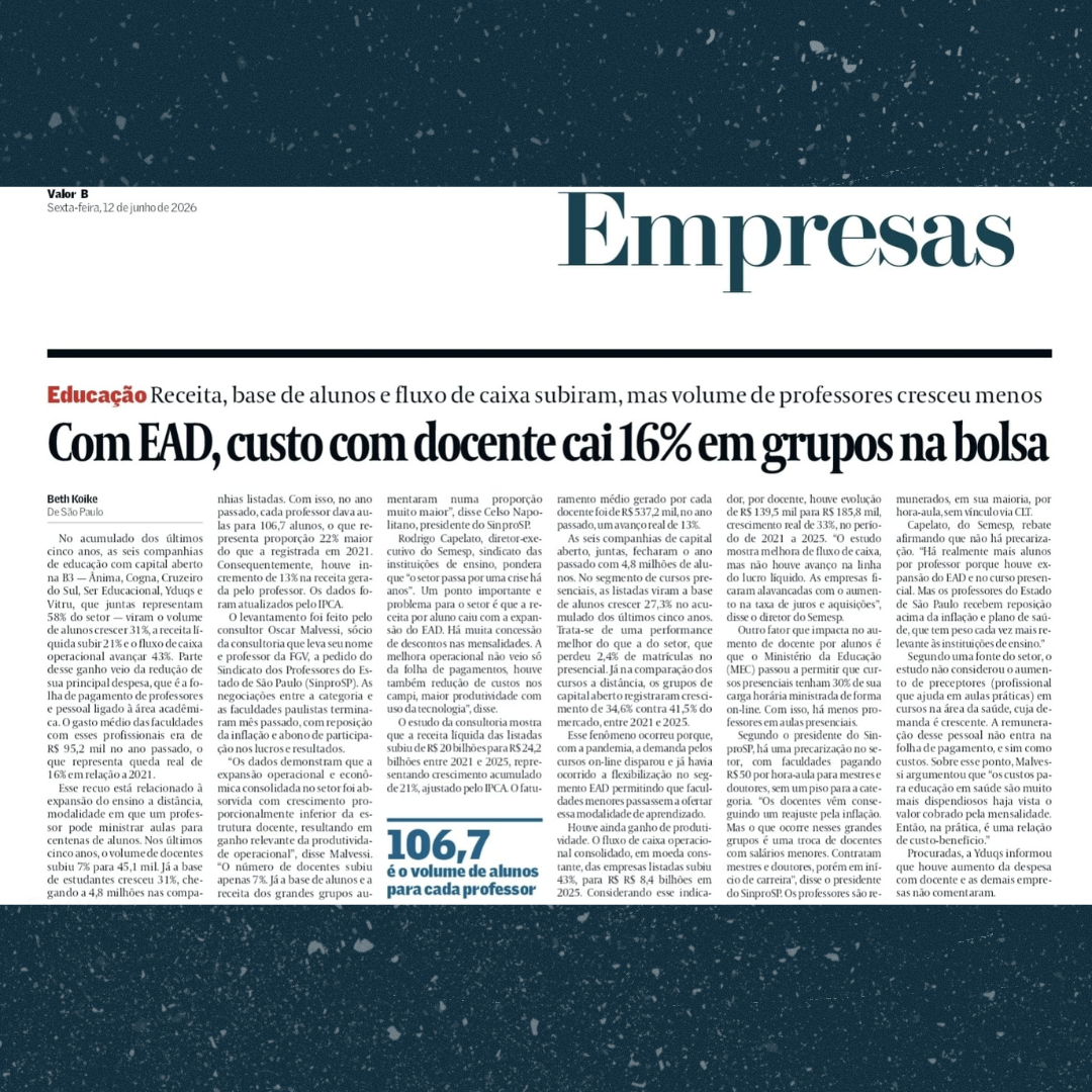 Jornal denuncia: grupos econômicos se agigantam, pela EAD, graças a redução de salários de docentes