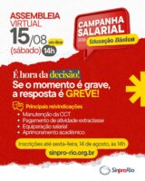 Camp. Salarial 2026 – Ed. Básica: assembleia virtual dia 15/08, às 14h!