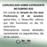 Comunicado sobre expediente – feriado do Dia do/a Professor/a