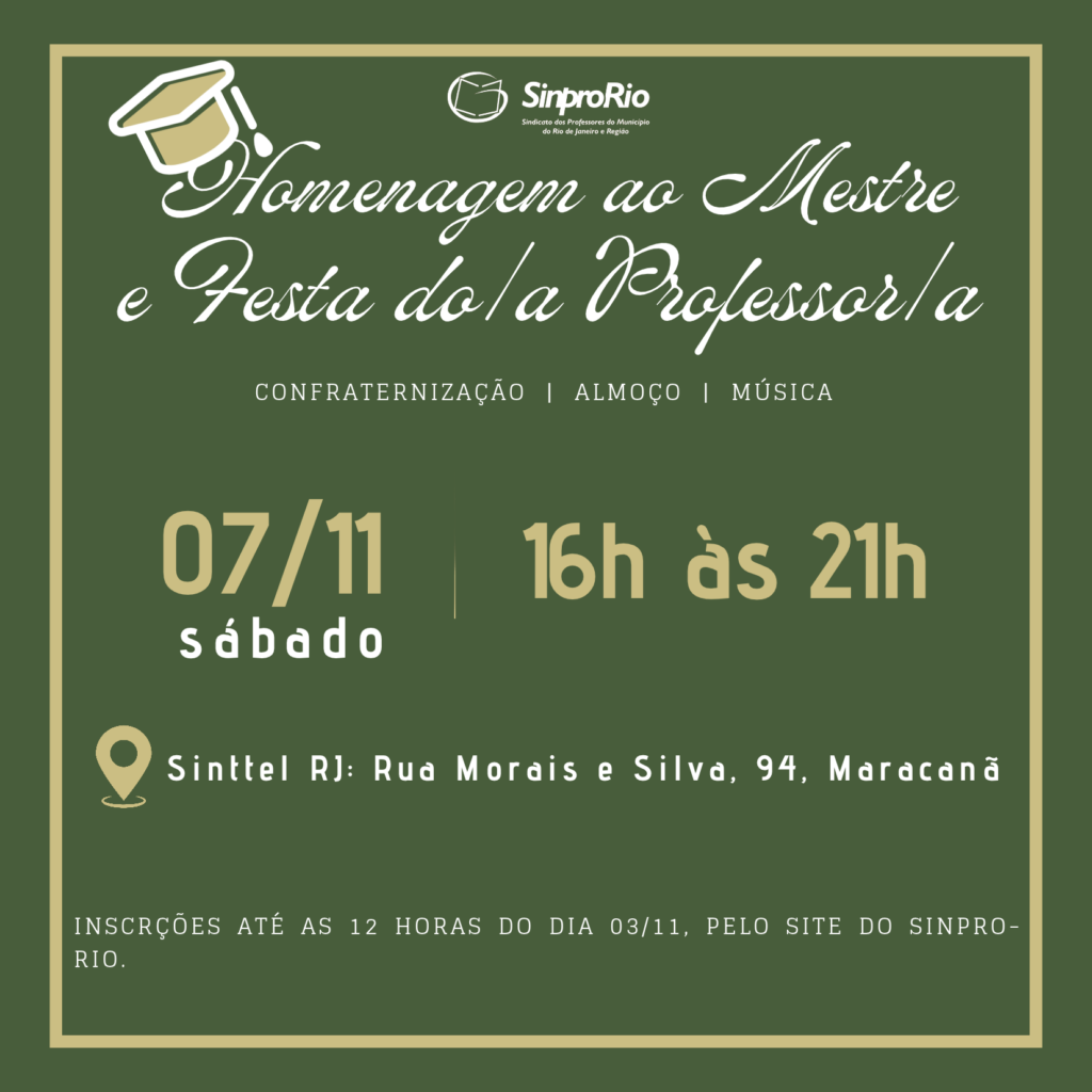 Homenagem ao Mestre e Festa do/a Professor/a: inscrições abertas até 3 de novembro